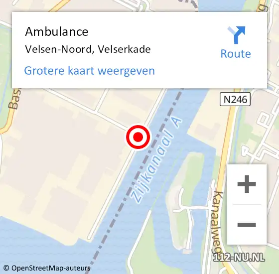 Locatie op kaart van de 112 melding: Ambulance Velsen-Noord, Velserkade op 10 oktober 2019 14:10