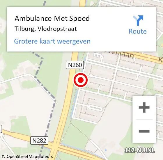 Locatie op kaart van de 112 melding: Ambulance Met Spoed Naar Tilburg, Vlodropstraat op 10 oktober 2019 14:39