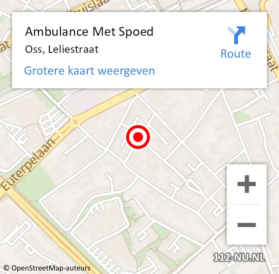 Locatie op kaart van de 112 melding: Ambulance Met Spoed Naar Oss, Leliestraat op 10 oktober 2019 15:04