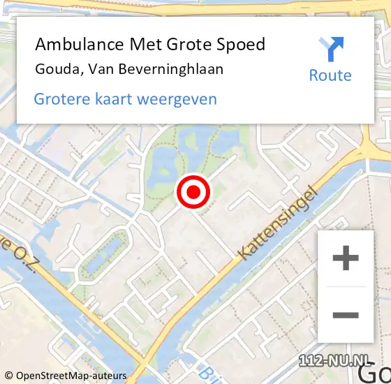 Locatie op kaart van de 112 melding: Ambulance Met Grote Spoed Naar Gouda, Van Beverninghlaan op 10 oktober 2019 17:33