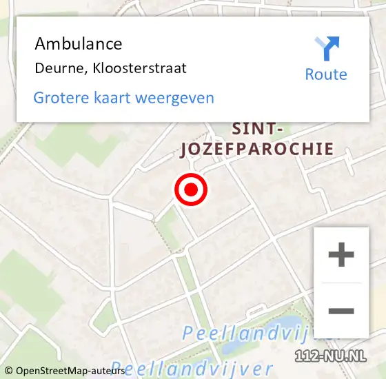 Locatie op kaart van de 112 melding: Ambulance Deurne, Kloosterstraat op 10 oktober 2019 18:14