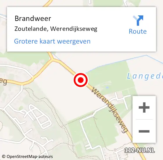 Locatie op kaart van de 112 melding: Brandweer Zoutelande, Werendijkseweg op 10 oktober 2019 19:45