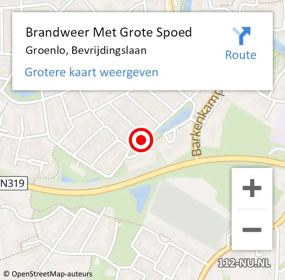 Locatie op kaart van de 112 melding: Brandweer Met Grote Spoed Naar Groenlo, Bevrijdingslaan op 10 oktober 2019 23:05