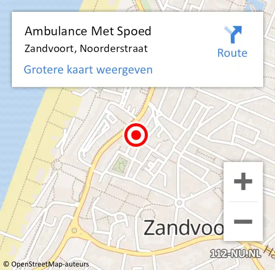 Locatie op kaart van de 112 melding: Ambulance Met Spoed Naar Zandvoort, Noorderstraat op 10 oktober 2019 23:28