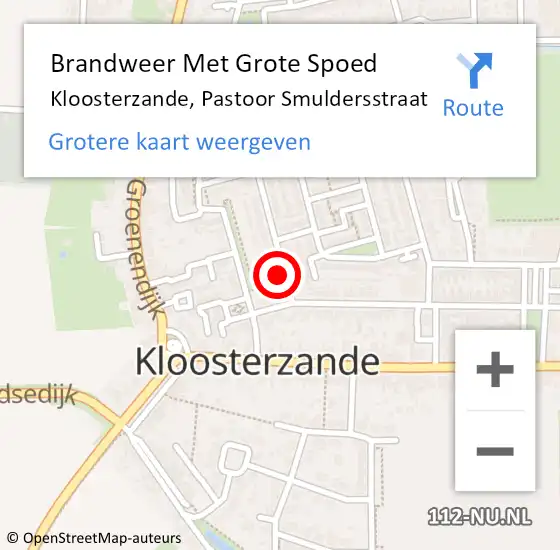 Locatie op kaart van de 112 melding: Brandweer Met Grote Spoed Naar Kloosterzande, Pastoor Smuldersstraat op 10 oktober 2019 23:58