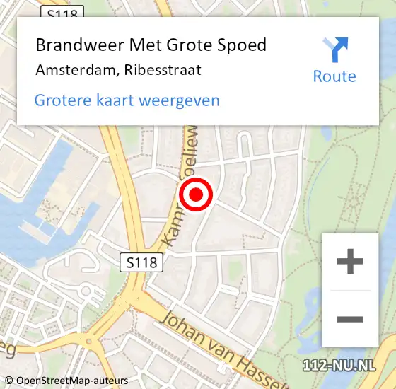 Locatie op kaart van de 112 melding: Brandweer Met Grote Spoed Naar Amsterdam, Ribesstraat op 11 oktober 2019 02:46