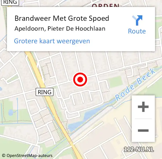 Locatie op kaart van de 112 melding: Brandweer Met Grote Spoed Naar Apeldoorn, Pieter De Hoochlaan op 11 oktober 2019 03:54