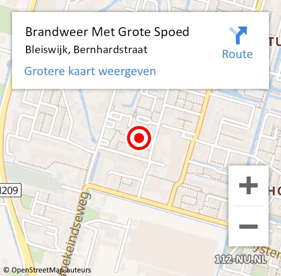 Locatie op kaart van de 112 melding: Brandweer Met Grote Spoed Naar Bleiswijk, Bernhardstraat op 11 oktober 2019 07:26