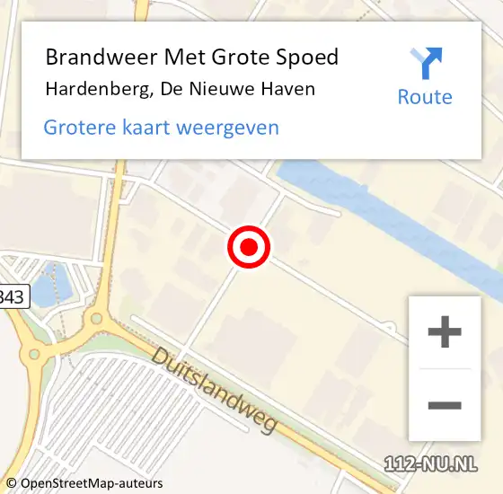 Locatie op kaart van de 112 melding: Brandweer Met Grote Spoed Naar Hardenberg, De Nieuwe Haven op 11 oktober 2019 08:18