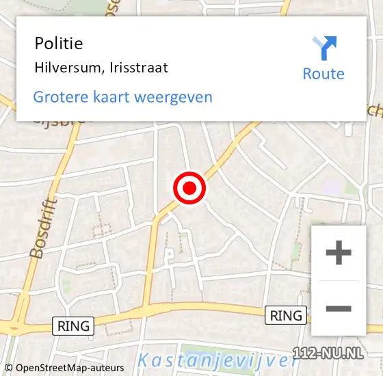 Locatie op kaart van de 112 melding: Politie Hilversum, Irisstraat op 11 oktober 2019 08:30