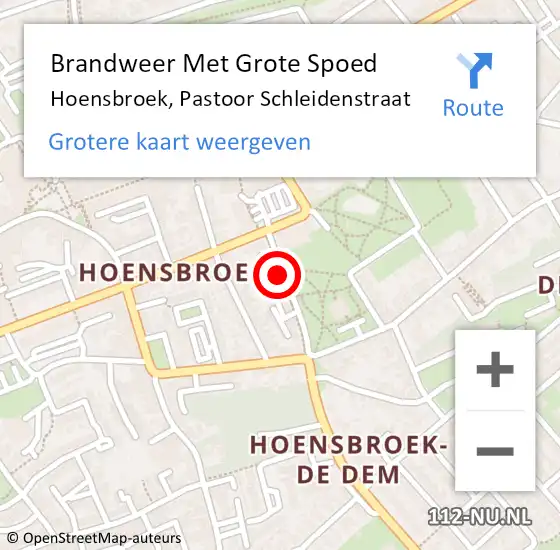 Locatie op kaart van de 112 melding: Brandweer Met Grote Spoed Naar Hoensbroek, Pastoor Schleidenstraat op 11 oktober 2019 09:05