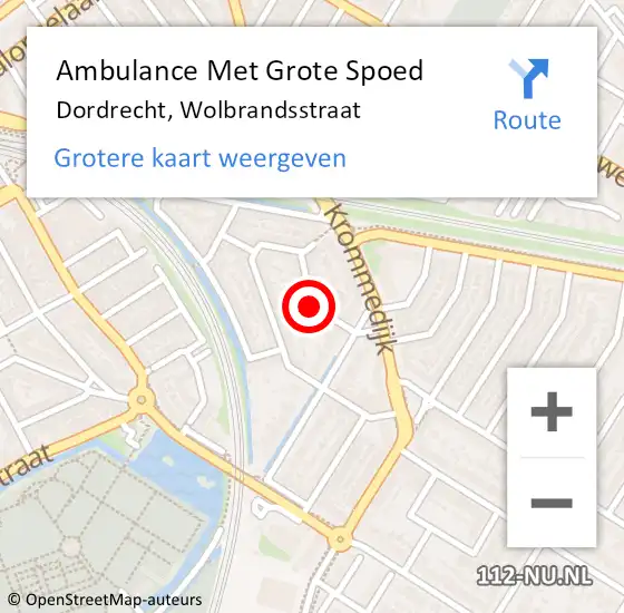 Locatie op kaart van de 112 melding: Ambulance Met Grote Spoed Naar Dordrecht, Wolbrandsstraat op 11 oktober 2019 09:19