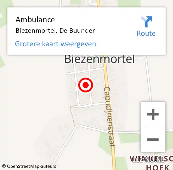 Locatie op kaart van de 112 melding: Ambulance Biezenmortel, De Buunder op 11 oktober 2019 09:26