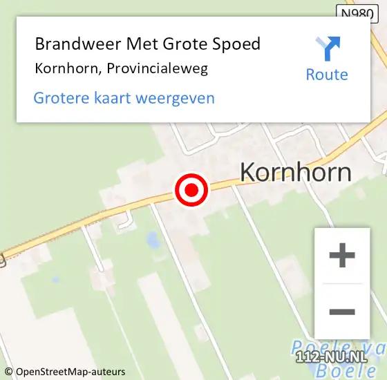 Locatie op kaart van de 112 melding: Brandweer Met Grote Spoed Naar Kornhorn, Provincialeweg op 11 oktober 2019 09:48