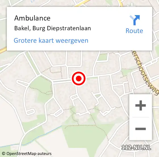 Locatie op kaart van de 112 melding: Ambulance Bakel, Burg Diepstratenlaan op 11 oktober 2019 09:52