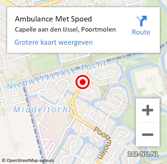 Locatie op kaart van de 112 melding: Ambulance Met Spoed Naar Capelle aan den IJssel, Poortmolen op 11 oktober 2019 11:36
