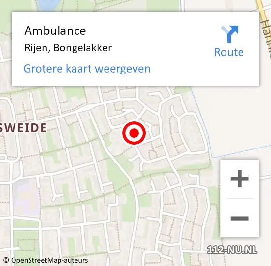 Locatie op kaart van de 112 melding: Ambulance Rijen, Bongelakker op 11 oktober 2019 12:53