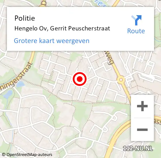 Locatie op kaart van de 112 melding: Politie Hengelo Ov, Gerrit Peuscherstraat op 11 oktober 2019 14:33