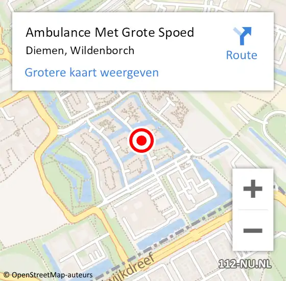 Locatie op kaart van de 112 melding: Ambulance Met Grote Spoed Naar Diemen, Wildenborch op 11 oktober 2019 15:45