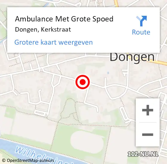 Locatie op kaart van de 112 melding: Ambulance Met Grote Spoed Naar Dongen, Kerkstraat op 11 oktober 2019 16:03