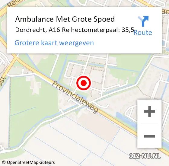 Locatie op kaart van de 112 melding: Ambulance Met Grote Spoed Naar Dordrecht, A16 Re op 11 oktober 2019 16:54
