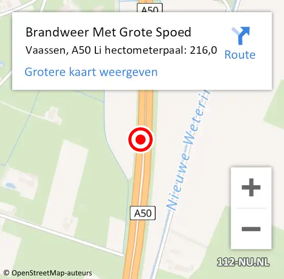 Locatie op kaart van de 112 melding: Brandweer Met Grote Spoed Naar Vaassen, A50 Li hectometerpaal: 216,0 op 11 oktober 2019 17:37