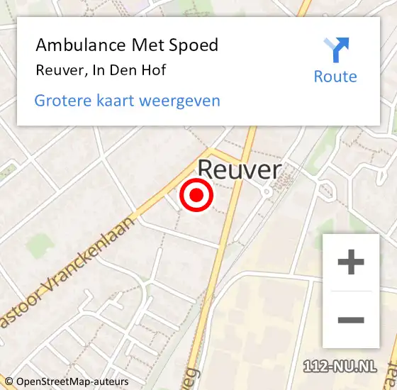 Locatie op kaart van de 112 melding: Ambulance Met Spoed Naar Reuver, In Den Hof op 11 oktober 2019 19:20