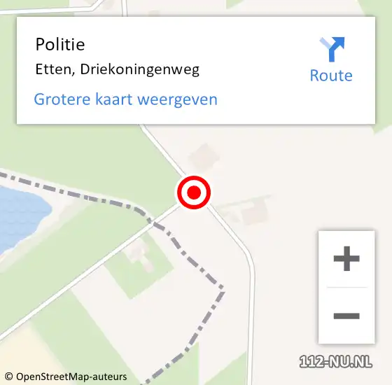 Locatie op kaart van de 112 melding: Politie Etten, Driekoningenweg op 11 oktober 2019 20:01