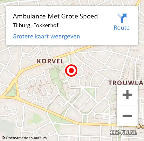 Locatie op kaart van de 112 melding: Ambulance Met Grote Spoed Naar Tilburg, Fokkerhof op 11 oktober 2019 20:30