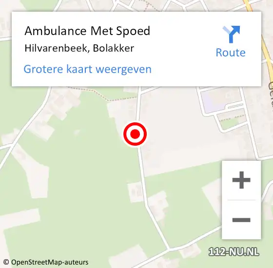 Locatie op kaart van de 112 melding: Ambulance Met Spoed Naar Hilvarenbeek, Bolakker op 11 oktober 2019 22:38