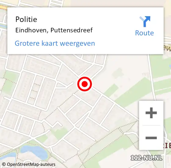 Locatie op kaart van de 112 melding: Politie Eindhoven, Puttensedreef op 12 oktober 2019 06:45