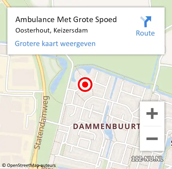 Locatie op kaart van de 112 melding: Ambulance Met Grote Spoed Naar Oosterhout, Keizersdam op 12 oktober 2019 06:48