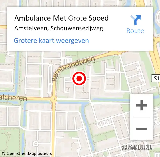 Locatie op kaart van de 112 melding: Ambulance Met Grote Spoed Naar Amstelveen, Schouwensezijweg op 12 oktober 2019 07:44