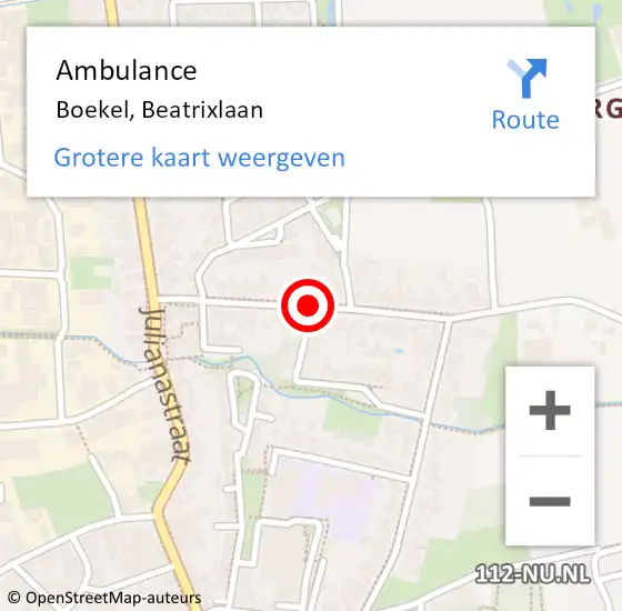 Locatie op kaart van de 112 melding: Ambulance Boekel, Beatrixlaan op 12 oktober 2019 11:05