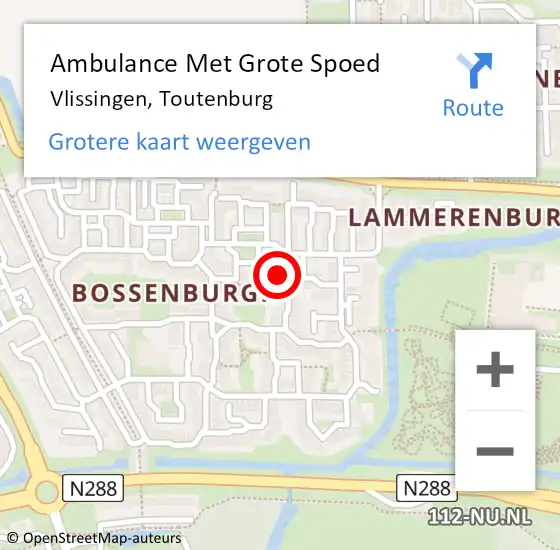 Locatie op kaart van de 112 melding: Ambulance Met Grote Spoed Naar Vlissingen, Toutenburg op 12 oktober 2019 11:24