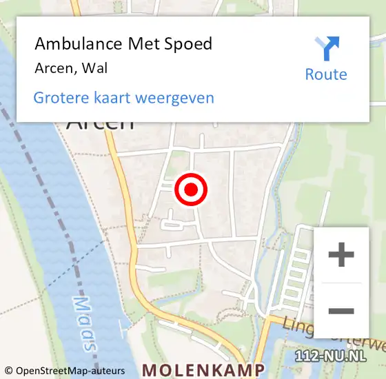 Locatie op kaart van de 112 melding: Ambulance Met Spoed Naar Arcen, Wal op 12 oktober 2019 13:30