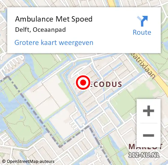 Locatie op kaart van de 112 melding: Ambulance Met Spoed Naar Delft, Oceaanpad op 12 oktober 2019 14:01