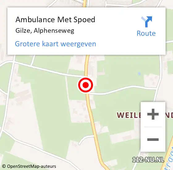 Locatie op kaart van de 112 melding: Ambulance Met Spoed Naar Gilze, Alphenseweg op 12 oktober 2019 14:11