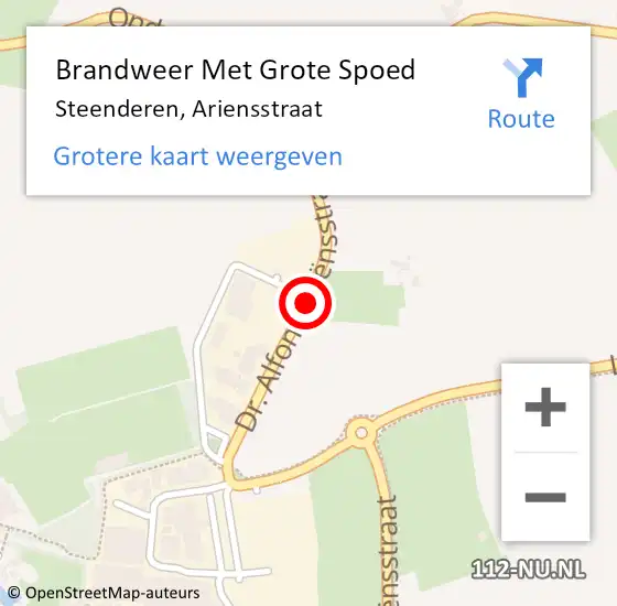 Locatie op kaart van de 112 melding: Brandweer Met Grote Spoed Naar Steenderen, Ariensstraat op 12 oktober 2019 14:45