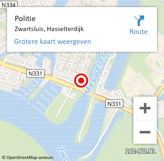 Locatie op kaart van de 112 melding: Politie Zwartsluis, Hasselterdijk op 12 oktober 2019 15:59