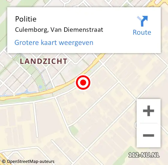 Locatie op kaart van de 112 melding: Politie Culemborg, Van Diemenstraat op 12 oktober 2019 16:05