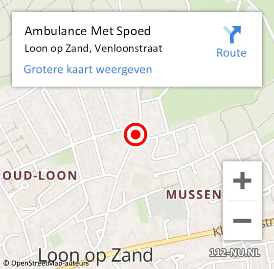 Locatie op kaart van de 112 melding: Ambulance Met Spoed Naar Loon op Zand, Venloonstraat op 12 oktober 2019 16:55