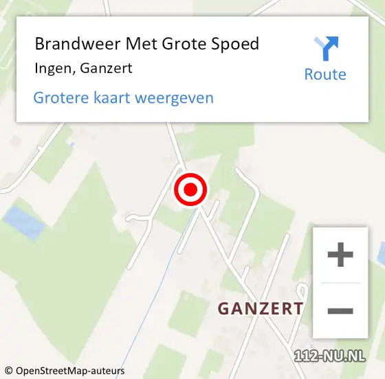 Locatie op kaart van de 112 melding: Brandweer Met Grote Spoed Naar Ingen, Ganzert op 12 oktober 2019 19:33