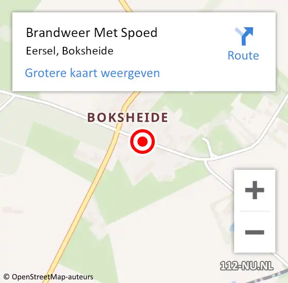 Locatie op kaart van de 112 melding: Brandweer Met Spoed Naar Eersel, Boksheide op 12 oktober 2019 20:07