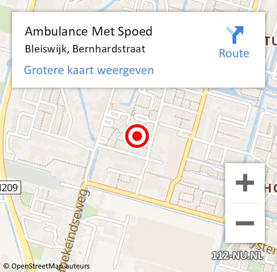 Locatie op kaart van de 112 melding: Ambulance Met Spoed Naar Bleiswijk, Bernhardstraat op 12 oktober 2019 20:48