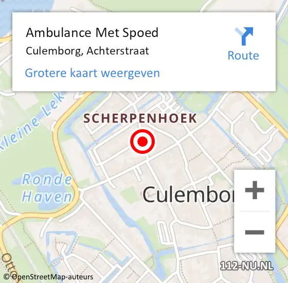 Locatie op kaart van de 112 melding: Ambulance Met Spoed Naar Culemborg, Achterstraat op 12 oktober 2019 21:43