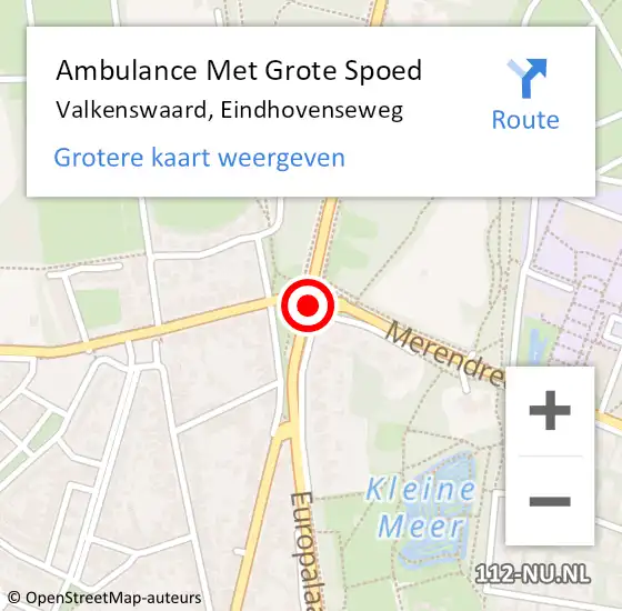 Locatie op kaart van de 112 melding: Ambulance Met Grote Spoed Naar Valkenswaard, Eindhovenseweg op 12 oktober 2019 22:29