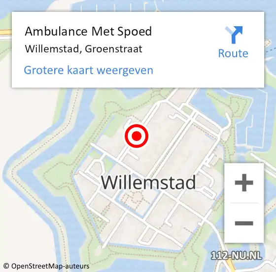 Locatie op kaart van de 112 melding: Ambulance Met Spoed Naar Willemstad, Groenstraat op 12 oktober 2019 23:01