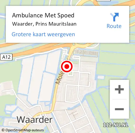 Locatie op kaart van de 112 melding: Ambulance Met Spoed Naar Waarder, Prins Mauritslaan op 16 april 2014 15:09