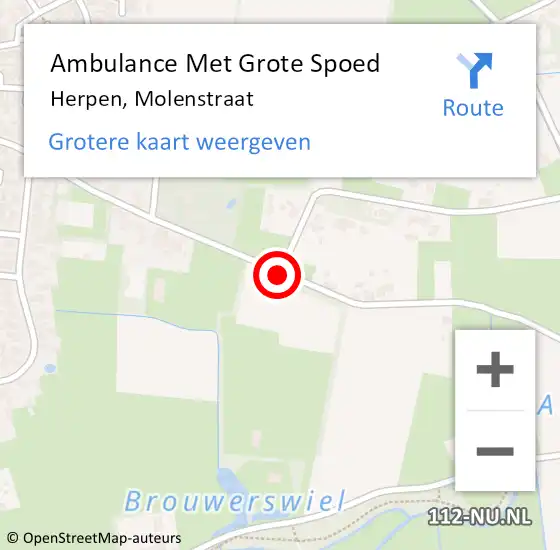 Locatie op kaart van de 112 melding: Ambulance Met Grote Spoed Naar Herpen, Molenstraat op 13 oktober 2019 01:12